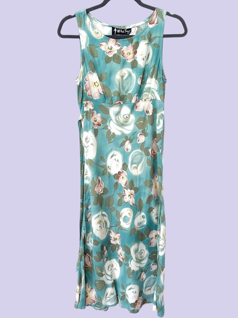 90s vintage all that jazz teal floral maxi sundress